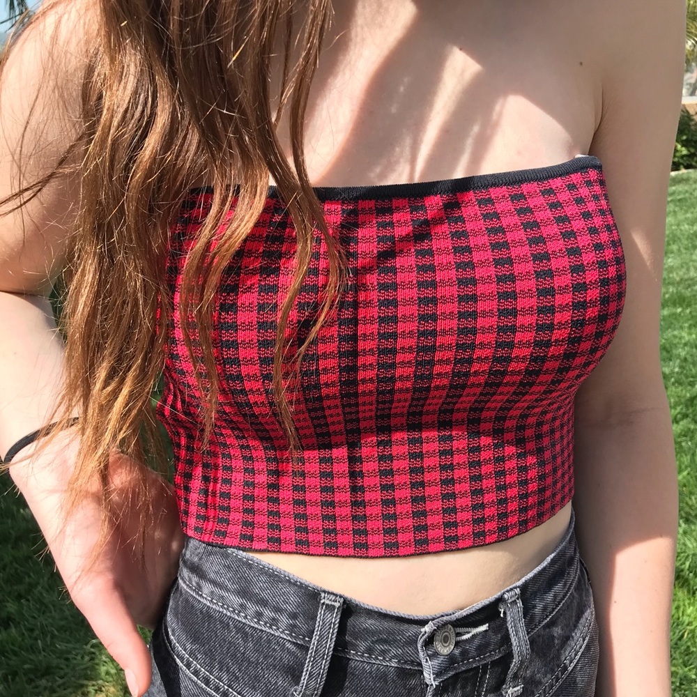 red plaid sweater tube top